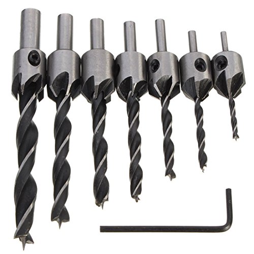 Mohoo 7Pcs HSS Flute Countersink Drill Bit Set Reamer Woodworking Chamfer Twist Shank Auger Drilling Drill Bit Tool for Wood Metal Aluminum Drilling Usage 3mm-10mm - 3
