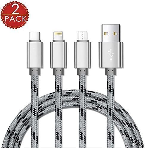 Multi Charger Cable J2CC 3 in 1 USB Charging Cable Adapter Connector with 100cm Longer Branching 8 Pin Lightning/Micro USB2.0/USB C Ports for iPhone,Samsung,Huawei, Kindle,etc.（2 Park）