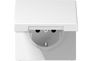 Enchufe tapa abatible retroc. LS, color blanco alpino (referencia: JUNG LS1520BFKLWW)