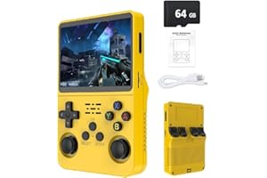 GZIZTX Console di gioco portatile retrò R36S: oltre 21.000 giochi classici, schermo IPS da 3,5", memoria da 64 GB/128 GB, dispositivo di gioco portatile Linux (64G-Giallo)