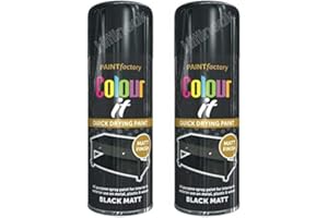 HitlineUK Spray Paint - 400ML Black MATT Paint DIY Wood Paint Plastic Paint Metal Black Spray Paint (2 CANS)