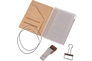 Passport Size Travelers Notebook Accessories Kit - Kraft File Folder, Zipper Case, Pen Holder, Binder Clip and 2 Elastic Bands