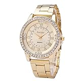 Uhren für Damen Herren Beiläufige Crystal Strass Edelstahl Band Analoge Marmorband Quarz Armbanduhr Groveerble