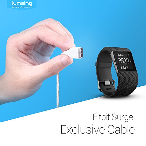 Lumsing Fitbit Surge USB Ladekabel Nylon Kabel 3.3 feet/1M Ersatz Ladekabel Power Kable für Fitbit Surge Fitniss (Weiß) - 3