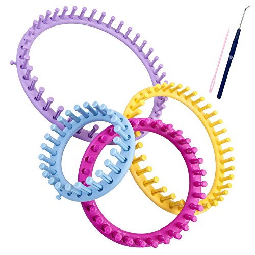 K7plus® 6 tlg. Strickring Set Strickrahmen – Knitting Loom – Strickliesel – Haken – gebogene Nadel – 4 Strickrahmen (29 cm + 24 cm + 19 cm +14 cm) mit Zubehör und Anleitung - 3