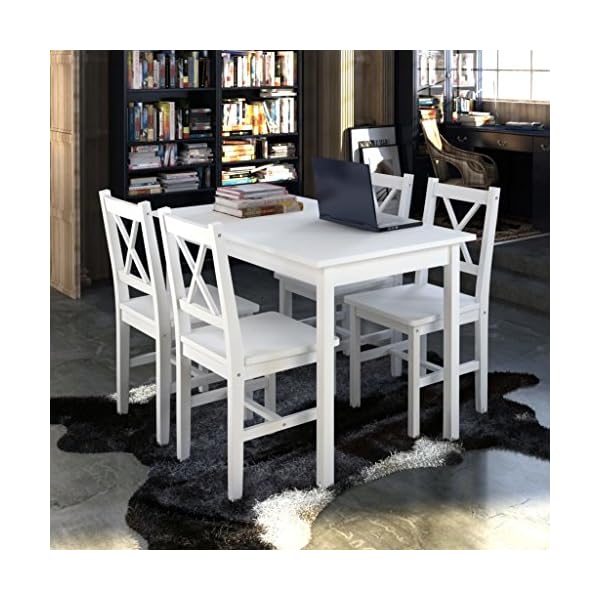VidaXL Dining Table Set with 4 Chairs in Pine Wood (Brown) bianco - Image 4