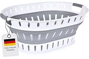 König Design Kosz na pranie składany 36 litrów – kosz do przechowywania z uchwytami, 60 x 43,5 x 23 cm, szary/biały – stabilny kosz na pranie do łazienki, sypialni i pokoju dziecięcego