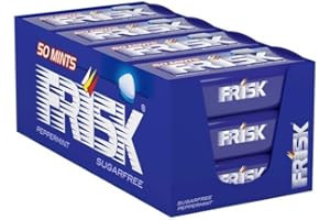 Frisk Peppermint, Caramelle Dure, Gusto Menta, Senza Zucchero, Senza Glutine, Confezione da 12 Astucci in Metallo da 50 Mentine ciascuno, Ottimo da Condividere e per un Momento di Freschezza Immediata