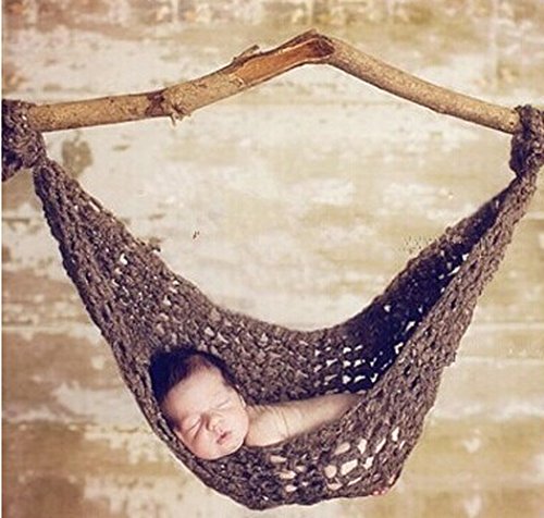 Eleoption Crochet Hats Newborn Baby Knit Hammock Photography Photo Prop Baby Crochet Knitted Bed (coffee)