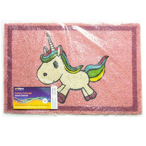 getDigital Einhorn Fußmatte / Türmatte | Top-Qualität: Aus 100% natürlichen Kokosfasern für gründliche Reinigung | 60x40cm, rosa, vollflächig bedruckt, für außen und innen - 3