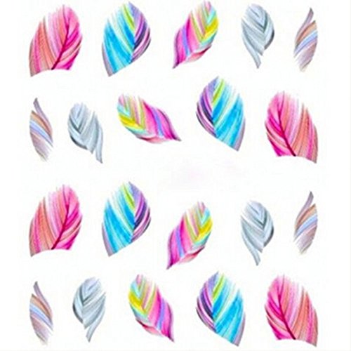 BOMIEN Feather Nail Art Water Transfer Sticker Rainbow Dreams Decal