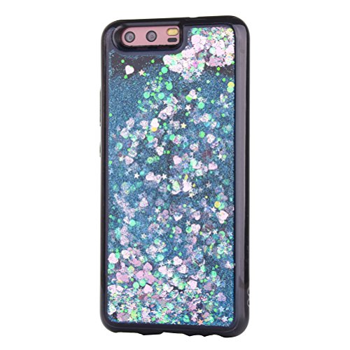 Preisvergleich Produktbild iplusmile Phone Case Shine Herzförmigen Glitter Dynamische Flüssigkeit Quicksand TPU Schutzhülle Shell für Huawei P10 (Blau)