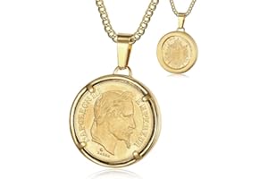 BOBIJOO Jewelry - Pendentif Pièce 20 Francs Napoléon III Tête Laurée Louis Plaqué Acier Or Chaîne Collier 1868