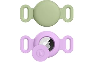 OUMIDA AirTag Cane & Gatti Collare per Apple,2 Pezzi Porta Air Tag Animale Cover Protettiva GPS Tracking Finder Accessories Anti-perso Custodia Impermeabile (Tea Verde+Viola Chiaro,Piccolo)