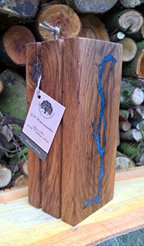 Knife block, solid wood, old oak wood, for 4 knives with glowing in the dark ornaments