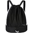 RYACO Drawstring Backpack Sports Gym Bag, Water Resistant String Sackpack Large Size with Zipper and Water Bottle Mesh Pockets for Gym Shopping Sport Yoga School Swimming Beach