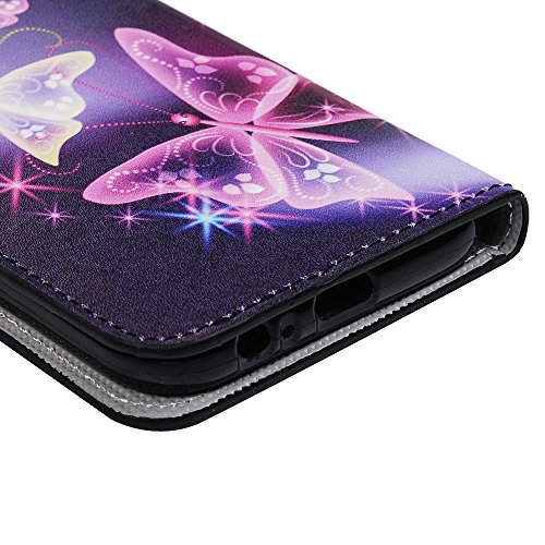 Badalink für Samsung Galaxy A3 2017 Case Hülle für Samsung Galaxy A3(2017)/A320F (4.7″) – Cover Flip Tasche mit Kartenfach und Ständerfunktion in Schmetterling Butterfly Muster Lila Design + 1x Anti Staub Schutz Stöpsel + 1x Eingabestift Stylus Touch Pen - 5