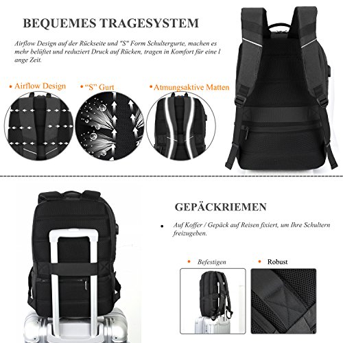 DTBG leichtgewichts Rucksack mit USB Anschluss Business Backpack l  ssiger Arbeit Rucksack Studenten Schule Rucksack mit Anti-Diebstahl Tasche Laptop 