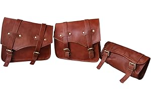 american blue Alforja de cuero vintage hecha a mano con 2 bolsillos laterales y 1 bolsa de herramientas, bolso de mano para moto