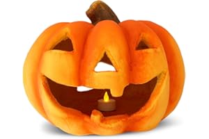 MATCHES21 HOME & HOBBY matches21 Jack Lantern Lanterna zucca di Halloween fatta di argilla 27x23 cm incl. tealight LED tremolante