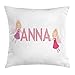 Produktbild VICKKY Anna Throw Pillow Cushion Cover, Traditional Nursery Themed Lettering with Colorful Dots with Fairies Female Children, Decorative Square Accent Pillow Case, 18 X 18 Inches, Multicolor
