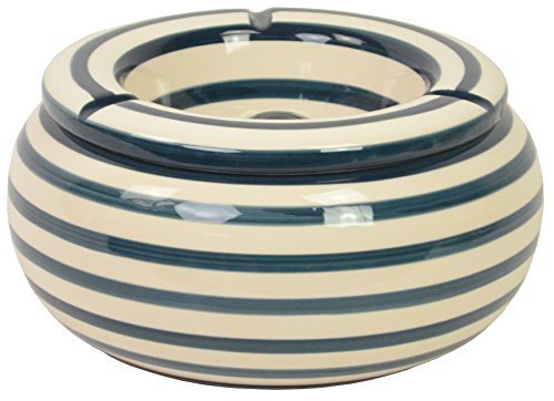 CHICCIE XXL Keramik Aschenbecher Gestreift - Blau - 24cm Sturmaschenbecher