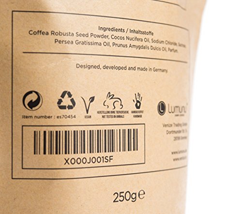 Lumunu Deluxe Körperpeeling Kaffeekuss (250g), 100% natürliches Kaffee Body Scrub mit reichhaltigem Kokosöl & Avocadoöl - 8