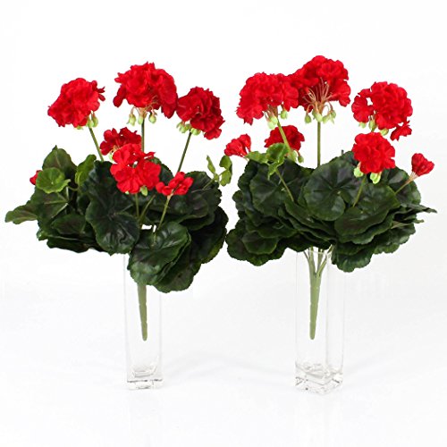 Set 2 x künstliche Geranie MIA auf Steckstab, rot, 35cm, Ø 30cm - Kunstgeranien / Kunstpflanzen Balkon - artplants