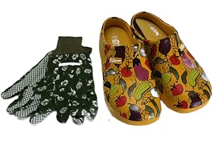 Trachten-Dirndl-More Damen Clogs & Pantoletten mit Gartenhandschuhen Verschiedene Designs Blumen Gemüse Gelb Rot Punkte Uni Blau und Rosa Multi Fuchsia Multi Navy