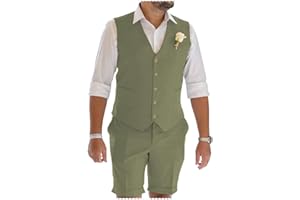 TUIKAYOO Men's Linen Suit 2 Pieces Prom Tuxedos Summer Beach Wedding Party Vest Short Pants