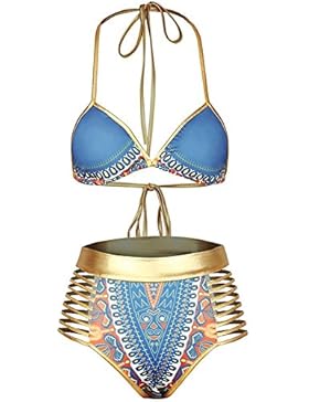 Magic Zone Frauen Afrikanischen Tribal Metallic Cutout Hohe Taille Bikini Sets Badeanzug