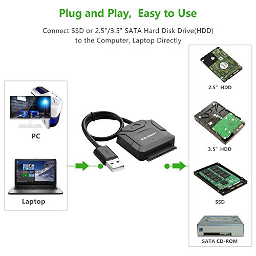 UGREEN USB 2.0 auf SATA Adapter Kabel Konverter für 2,5″/3,5″ Laufwerke HDD/SSD mit 12V/2A EU Netzadapter - 5