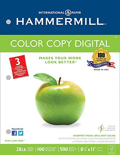 Hammermill Color Copy Digital, 28lb, 8 1/2 x 11, 3 Hole Punched, 100 Bright, 500 Sheets/1 Ream, (102500) by Hammermill