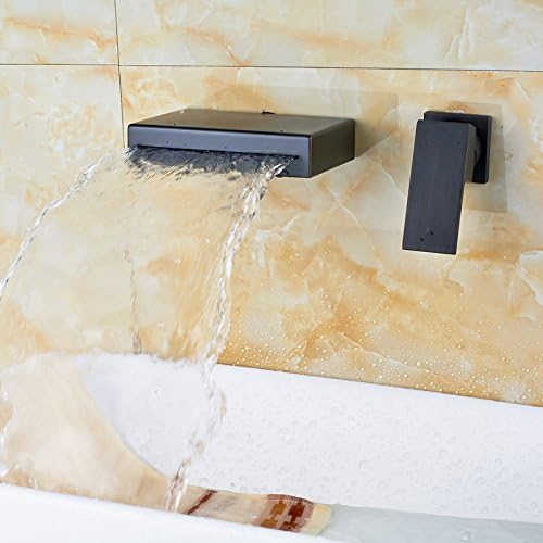 KAIRRY Wall Mounted Bathroom Waterfall Basin Faucet Single Lever Brass Black Mixer Faucet Taps Two Holes