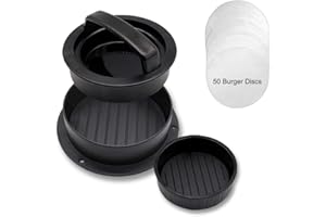 CCUCKY Pressa per Hamburger 3-in-1 con Dischi Antiaderente da 50 Pezzi in più,Hamburger Muffa,Stampo per Burger Farciti Ideale per Fare Polpette di Cheeseburger a Casa