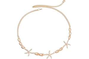 Danshinbow Chaine de corps, plage, coquillage, étoile de mer, chaîne de taille dorée, pour l’été, bijoux réglables, accessoires pour femmes