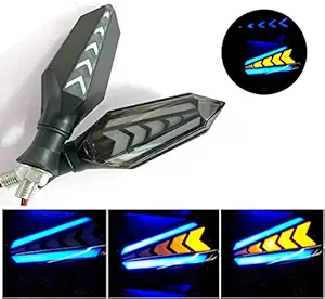 Auto Hub LED Running Light DRL Bike Turn Signal Indicator Lamp Universal for Motorbikes - Pack of 4/Yellow-Blue