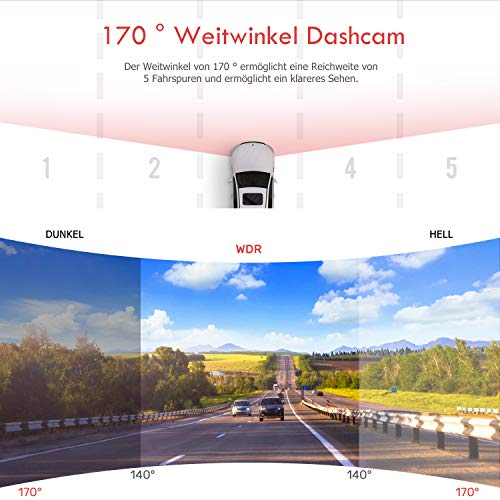 FLYLINKTECH DashCam, 1080P Full HD Auto Kamera, 170° Weitwinkelobjektiv, Mini DVR Fahren Rekorder, mit WDR, Bewegungserkennung, Parkmonitor, Loop-Aufnahme, Nachtsicht und G-Sensor - 3