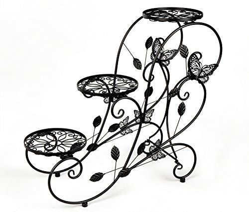 HLC 3 Töpf Metall Blumenständer Blumentreppe Pflanzer,stufenförmig Schwarz - 4