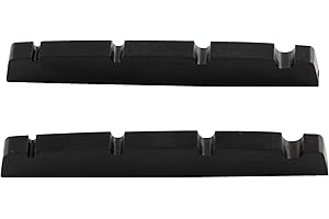 Musiclily Pro Urea Resina Plastica 42.3mm Capotasto Precision Bass Con Spaziatura Fondo Piatto Nut per Basso 4 Corde, Nero(2 Pezzi)