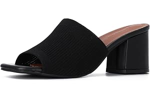 EVEOUT Damsandaler med block tjock klack sommar chic stickade glider på eleganta mules öppen tå klackskor, Svart, 40 EU