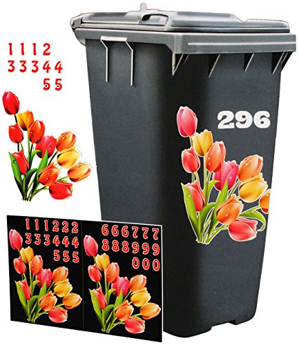 Aufkleber für Mülltonne – “ Motiv-Mix “ – circa 40 tlg. Set – incl. Zahlen – Mülltonnenaufkleber / Mülltonnensticker – Sticker _ wetterfest & wasserfest – Mülltonnen / Mülleimer – lustige Tiere – Ente / Küken – Entchen – Blumen – Blüten Schmetterlinge - 5