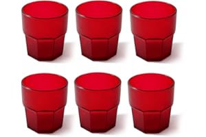 Omada Design 6 verres à boissons de 30 cl pour vos long drink en plastique 9 cm de hauteur, incassables,forme octogonale empilables et allant au lave-vaisselle, Ligne Unglassy,Rouge