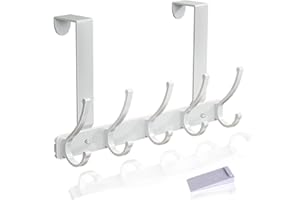 Chonphan Over Door Hanger White for Bedrooms-10 Hooks, 23cm Cantilever for Clothes Towels Coats Robe Bag, Aluminum Over Door Organizer Hooks with Non-Slip Rubber Door Stopper
