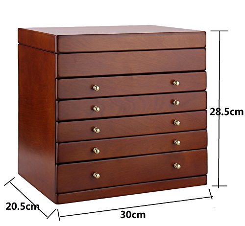 Holz Schmuckkästen mit 5 Schubladen und Spiegel Schmuckkasten Schmuckkoffer Schmukaufbewahrung 30*20.5*28.5 CM SHH008 - 2