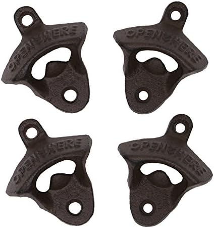 Wall Mounted Bottle Opener Rustic Farmhouse Cast Iron with Screws by iPihsius (Set of 4)