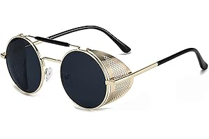 besbomig Retro Runde Steampunk Sonnenbrille Herren Damen Polarisiert Sonnenbrillen Vintage Fahrerbrille Sportbrille UV400 Sch