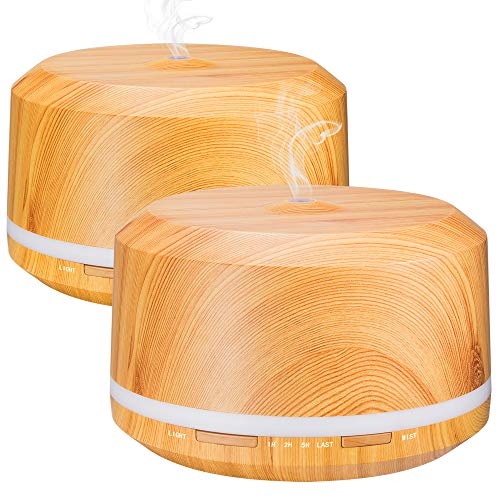 450ML Difusor Aromaterapia de Gran Capacidad Grano de Madera Humidificador Aromaterapia con 4 Configuraciones de Tiempo y 8 Luces LED de Colores-pack de 2