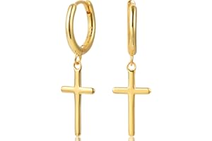 Wincredulous 1 Pairs Cross Hoop Earrings for Women, Copper Gold Plated Hoop Earrings with Pendant Cross, Cross Dangle Hinged Hoop Earrings for Ladies Girls, Gift for Christmas Birthday Wedding