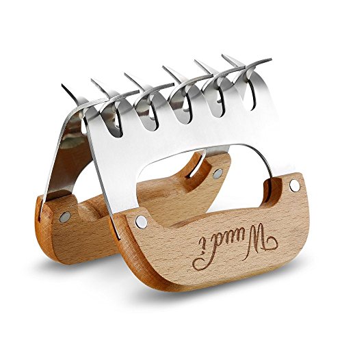 Wuudi Meat Claws Edelstahl Fleisch-Klauen Fleischgabeln mit Holzgriff ideal für Pulled Pork, Beef, Chicken, Grill, BBQ 2er Set - 3